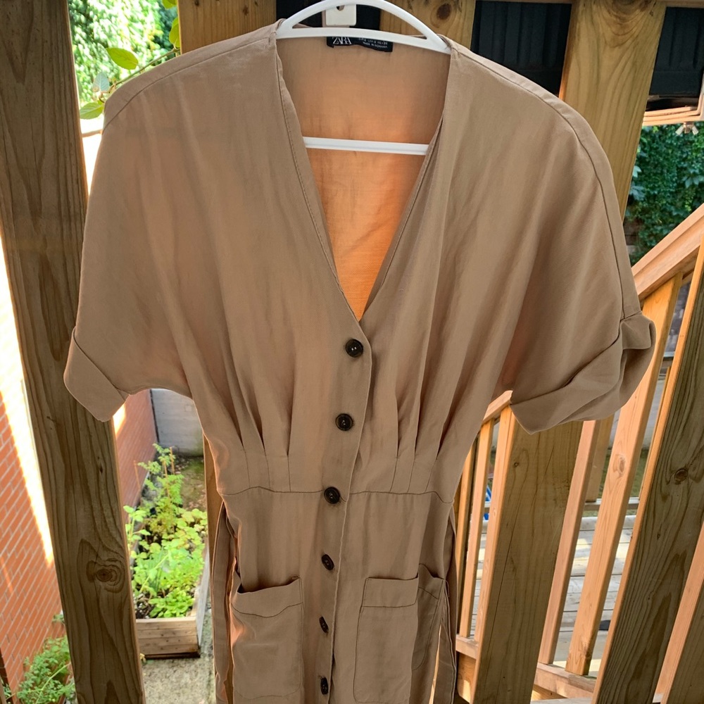 Zara Tan Button-Down Dress